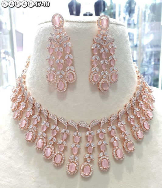 Pink Diamond Mala Super Diamond Necklace Set