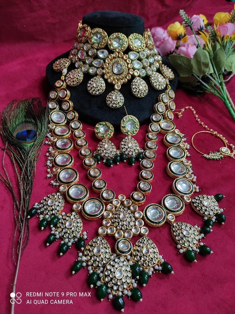 Green Kundal Polki Set With Bridal Look