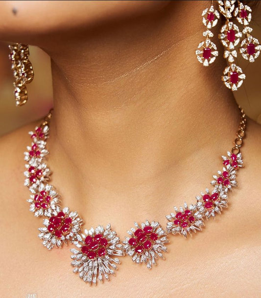 Pink Bling Diamond Necklace set